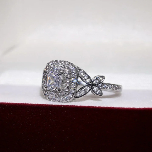 🔥Beautiful Pure Princess Cut Square CZ Romantic Wedding Ring, K820 - Picture 3 of 5